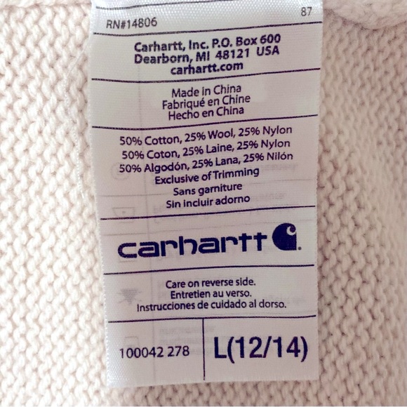 Carhartt Cream Full Zip Cardigan Sweater with Multi-Color Fair Isle Pattern - Picture 9 of 10